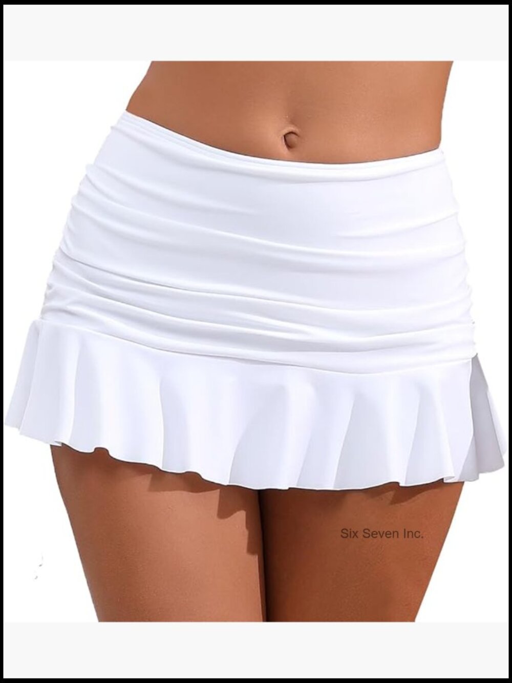 Mid Waisted Ruched Ruffle Swim Skirt with Hipster Bikini Bottoms